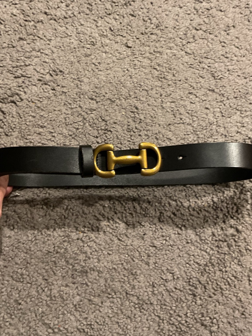 Boden Black Leather Belt with Gold Brass Horsebit Buckle Detail